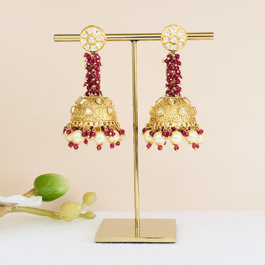 Statement Ruby Pearl Jhumki Earrings Zayn Luxury Jewellery